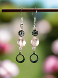 SWEETHEART: Silver Floral, Pink Hearts Glass Earrings