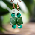 TOGETHER: Rose Gold Green Crystal and Stone Earrings
