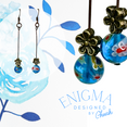ENIGMA: Bronze Blue Floral Glass Earrings