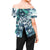Aqua Indigo Floral Ruffled Off-The-Shoulder Chiffon Blouse